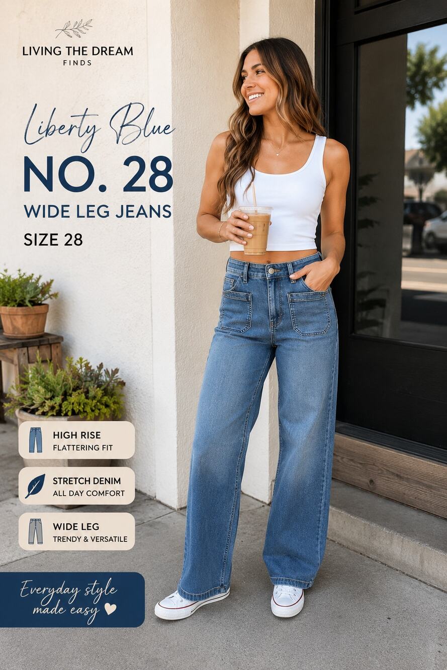 Liberty Blue No. 28 High Rise Wide Leg Jeans Women's Size 28 Medium Wash Stretch